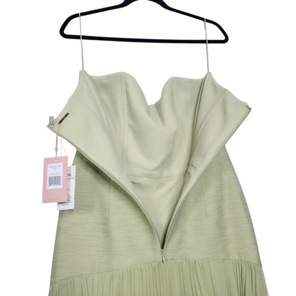 Alexis Sunniva Sage Green‎ Pleated Strapless Plissé Maxi Dress Gown Size L - Picture 9 of 14